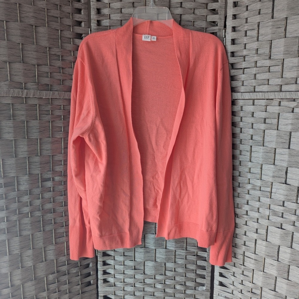 Gap‎ Cardigan Sweater Coral Open Front Knit XXL Office Lightweight Preppy Cotton